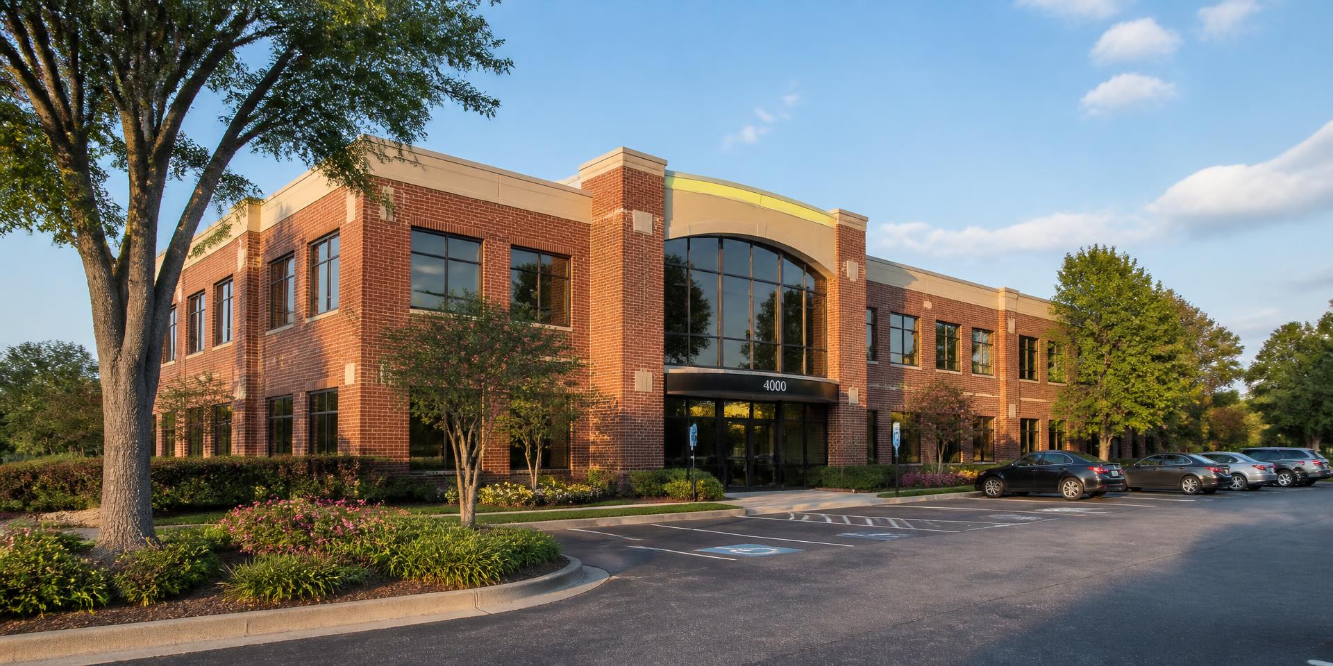 Brick office building exterior housing office suites in Clayton County, Georgia